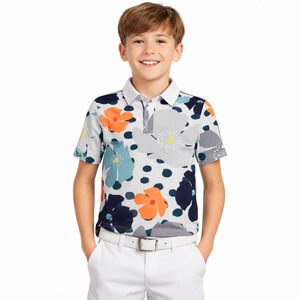Boy's Swannies Gray Floral Short Sleeve Golf Polo | Size XS